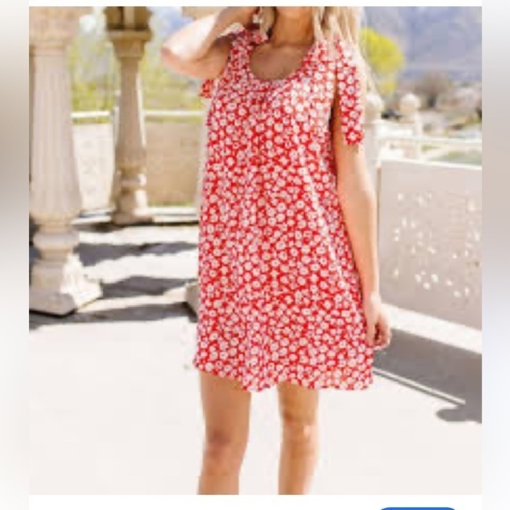 Entro Vibrant Red and White Floral Mini Dress